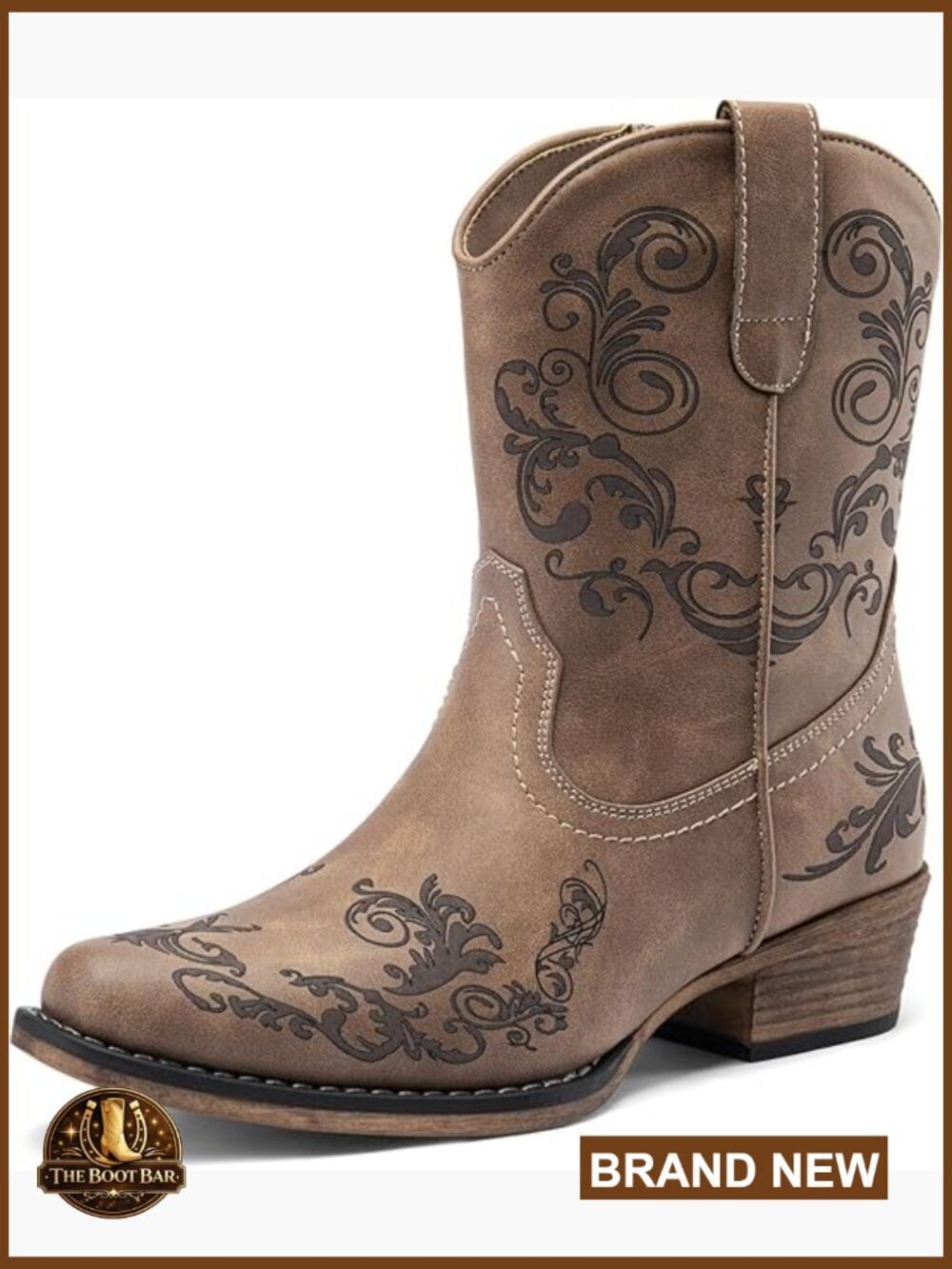 Women's Western Ankle Boots Square Toe Chunky Heel Cowgirl Booties